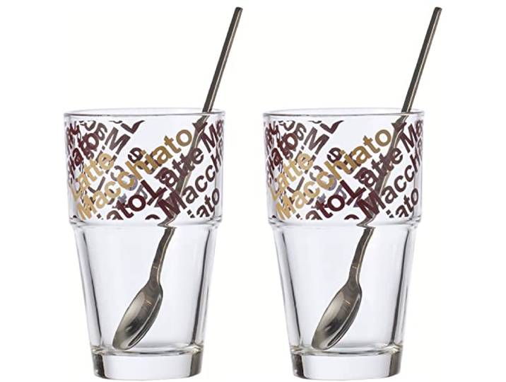 Leonardo 042553 Set de 2 Tasses et 2 cuillères à Latte Macchiato Café Latte Solo