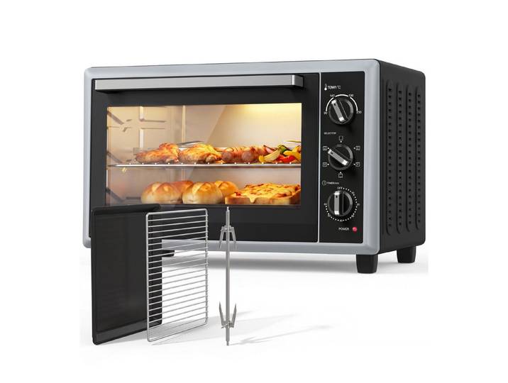 FELIXLEO Minibackofen Mini Backofen 46 L Drehspieß Umluft Temperaturregelung Timer 1800 W