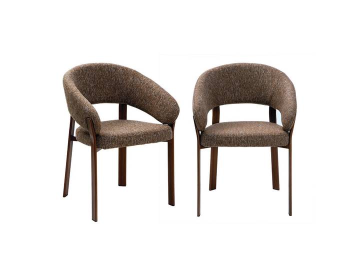 Calicosy 2Er-Set Stühle aus meliertem braunem Stoff, Beine in Nussbaumoptik 60/79/58,5 cm, Braun, Textil, 60x79x58.5 cm, Esszimmer, Stuhl