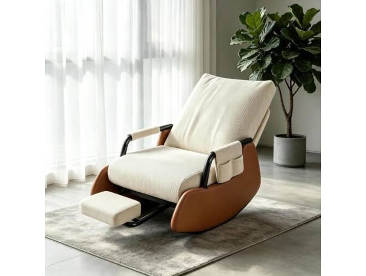 kumamart Ergonomischer Ruhesessel – mit Integrierter Fußablage Moderner Ruhesessel mit solider Schaukelbasis und praktischem Seitenfach für Zeitschriften.