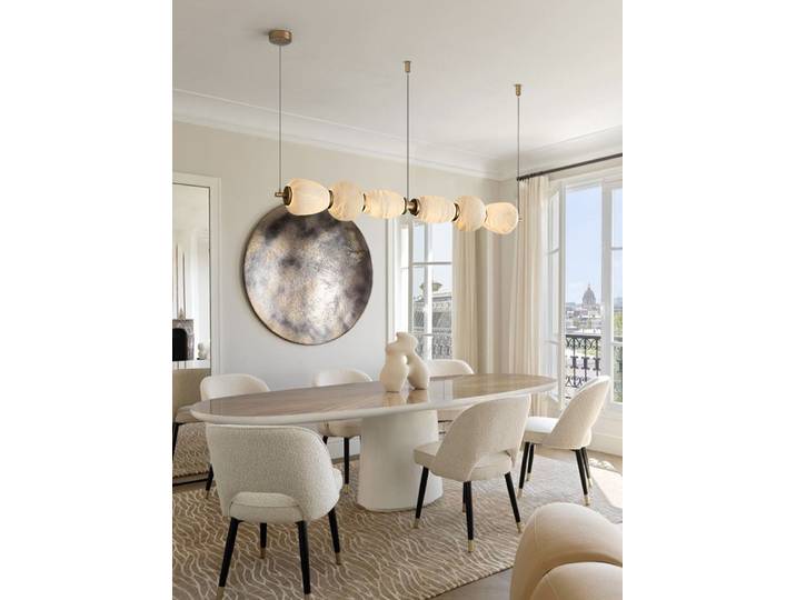 Art déco pièces de marbre linéaire design LED lustre albâtre Suspension Luminaire Lampen pour salle à manger
