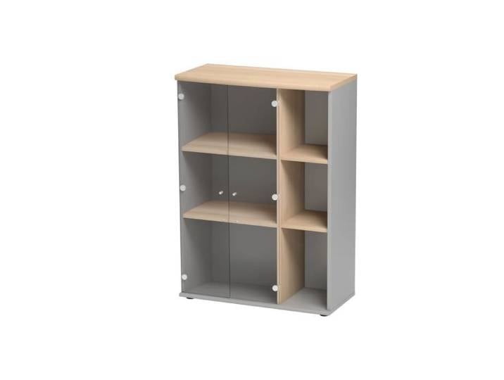 Rangement haut 2 portes vitrées - Industriel GAMI - L:80 H:114 P:39 - Décor Bois