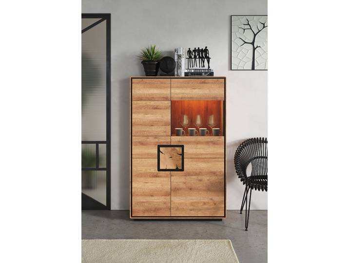 Buffet haut massif Woodrow 100 cm 100 x 152 x 40cm Porte en verre à droite Bois/Marron