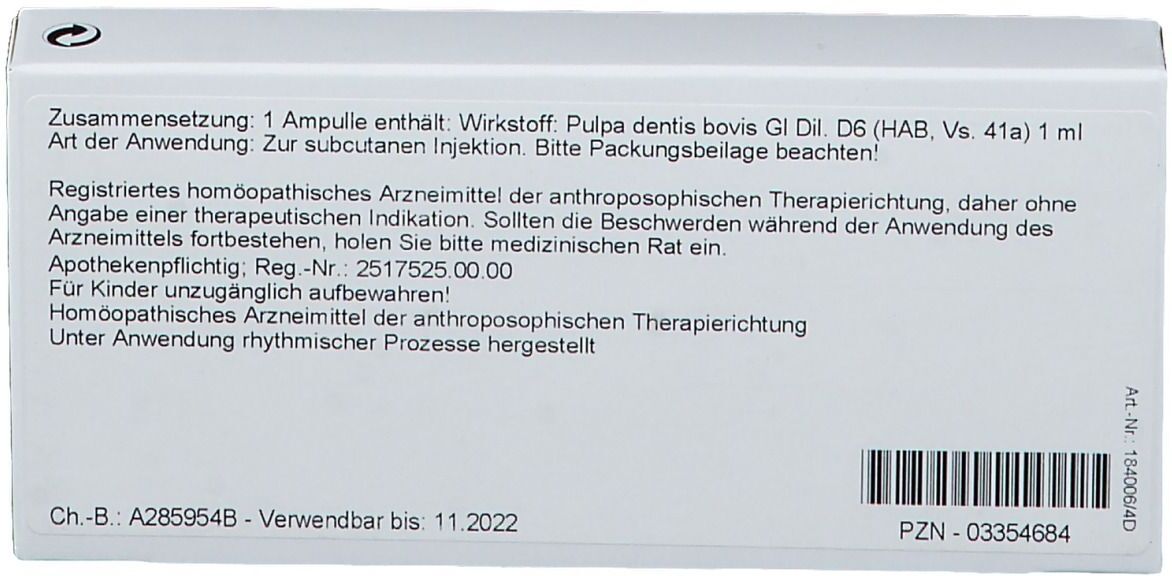 WALA Pulpa Dentis GL D 6 Ampullen 10x1 ml