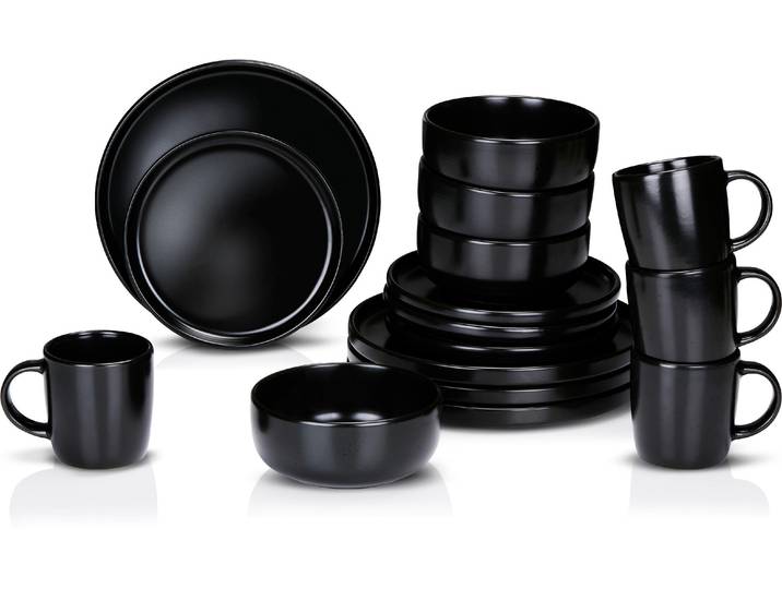 Geschirr-Set alpina 16-teilig , schwarz, Steinzeug, Geschirr-Sets, Geschirr-Set