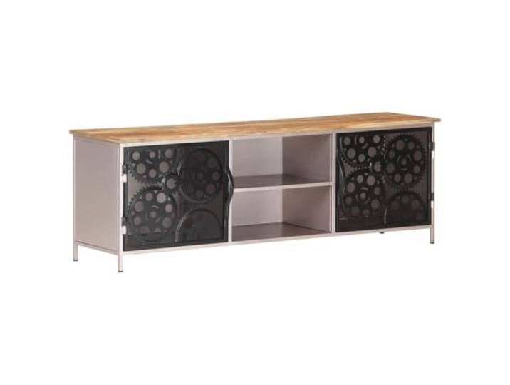 GKMBCVDFR TV-Schrank 120x30x40 cm Raues Mangoholz mit 2 Türen Massivholz, Eisenrahmen, Fahrradkettenrad-Türen, 2 Fächer, Wohnzimmer, Multimedia-Ablage