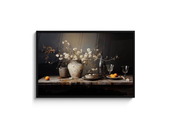 MuchoWow Poster MIT Rahmen Stilleben - Blumen - Blumenstrauß - Vase - Wein 120x80 cm, Schwarz, Papier, Rechteckig, 120x80 cm, gerahmt, Bilder & Rahmen, Bilder