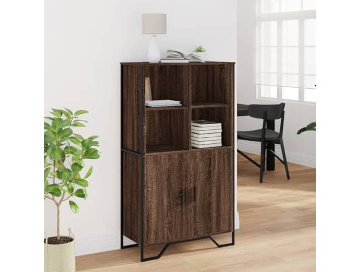 KTHLBRH Anrichte Eiche braun 79,5 x 35,5 x 137,5 cm 4 offene Fächer, 2 Fächer mit Türen, robuste Spanplatte, maximale Belastung 80 kg
