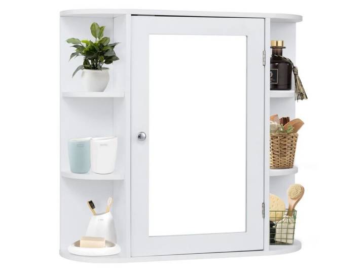 GIANTEX Armoire de salle de bain murale avec miroir central de porte et étagères latérales 66x16 5x63 cm
