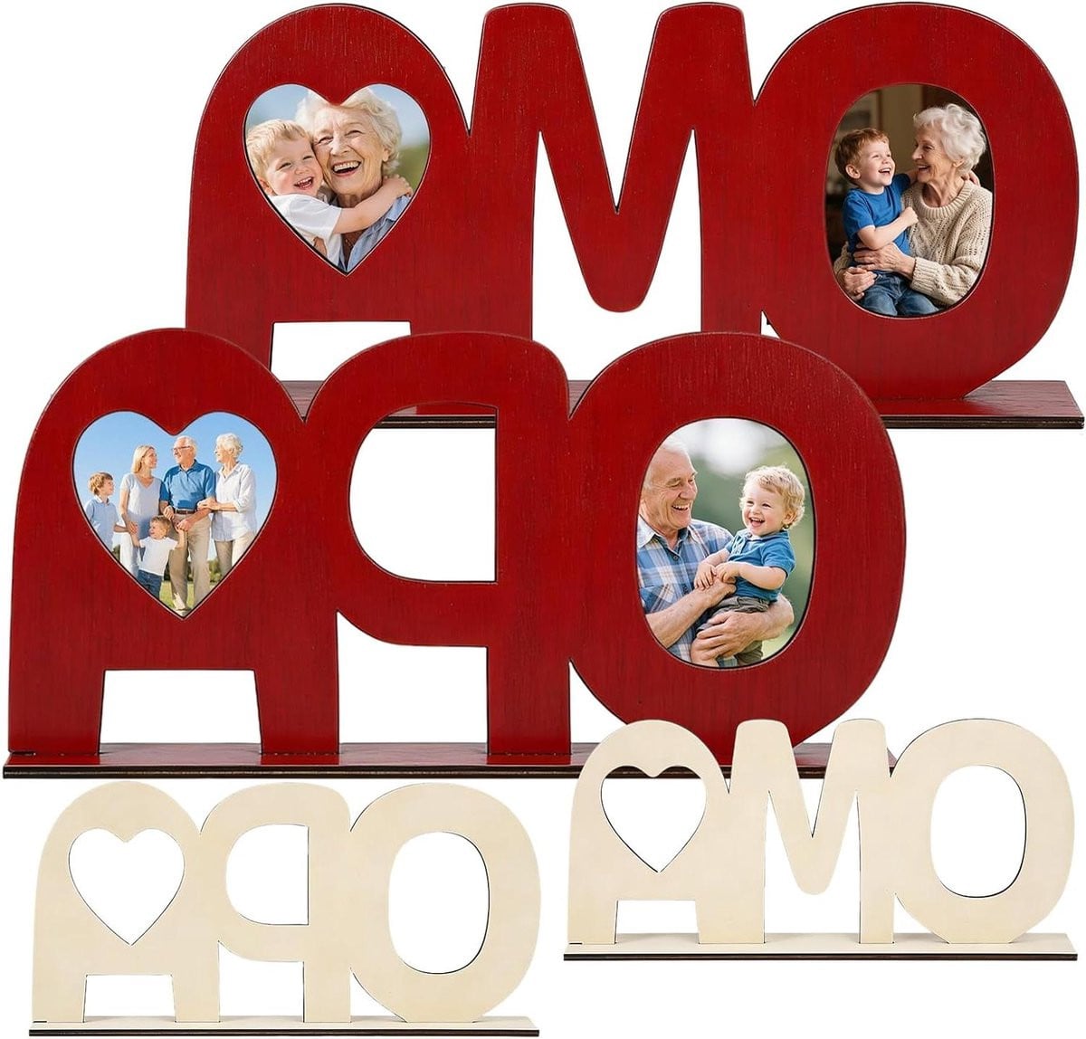Knutselset met houten fotolijsten en letters voor het personaliseren van een cadeau