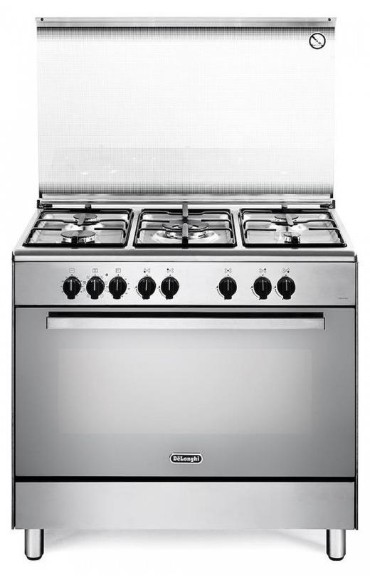 De Longhi DEMX 96 SG Freistehender Herd 90x60 cm 5 Gasbrenner Elektrobackofen Edelstahl Klasse A