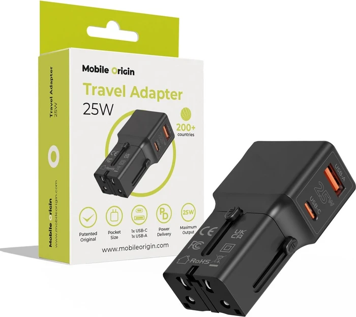 Mobile Origin Travel Adapter 25 W EU/US/UK/AU Black
