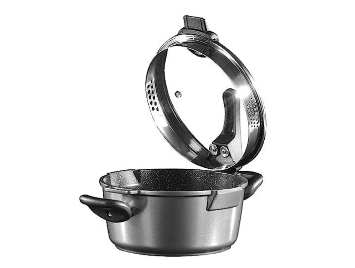 STONELINE® FUTURE Kochtopf 28 cm, mit Siebglasdeckel, induktionsgeeignet, Aluguss, Antihaftbeschichtung mit echten Steinpartikeln