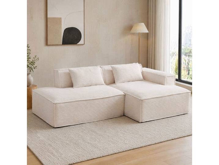 ELVORIN canapé 235x129x70cm - 2 places - pour petit salon - en tissu polyester - Beige
