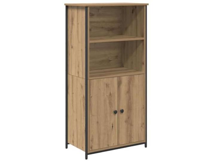 Highboard Artisan-Eiche 62 x 36 x 121,5 cm Holzwerkstoff Regalbretter und Türen, quadratische Metallbeine, mattierte Metallknöpfe, Wandbefestigung, trocken abwischen