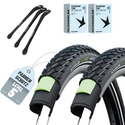 2 x Schwalbe Marathon Fahrradreifen 28 x 1,10 Zoll (28-622) GreenGuard Reflex + 2 Schläuche SCV-Klick-Ventil (SCV) + 3 MSZweirad Reifenheber