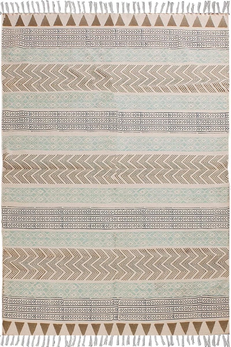 Meerkleurig Katoenen Vloerkleed met Geometrisch Boho Design - Loper Tapijt - B/D: 120 x 300 cm