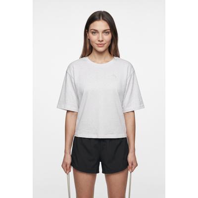 T-Shirt PUMA "CLASS RELAXED GRAPHIC TEE", Damen, Gr. S, weiß (weiß glow heather), Jersey, Obermaterial: 100% Baumwolle, unifarben, relaxed fit kurz, Rundhals, Shirts T-Shirt, mit kurzem Schnitt, Kurzarmdesign, unifarbenes Design, Relaxed Fit