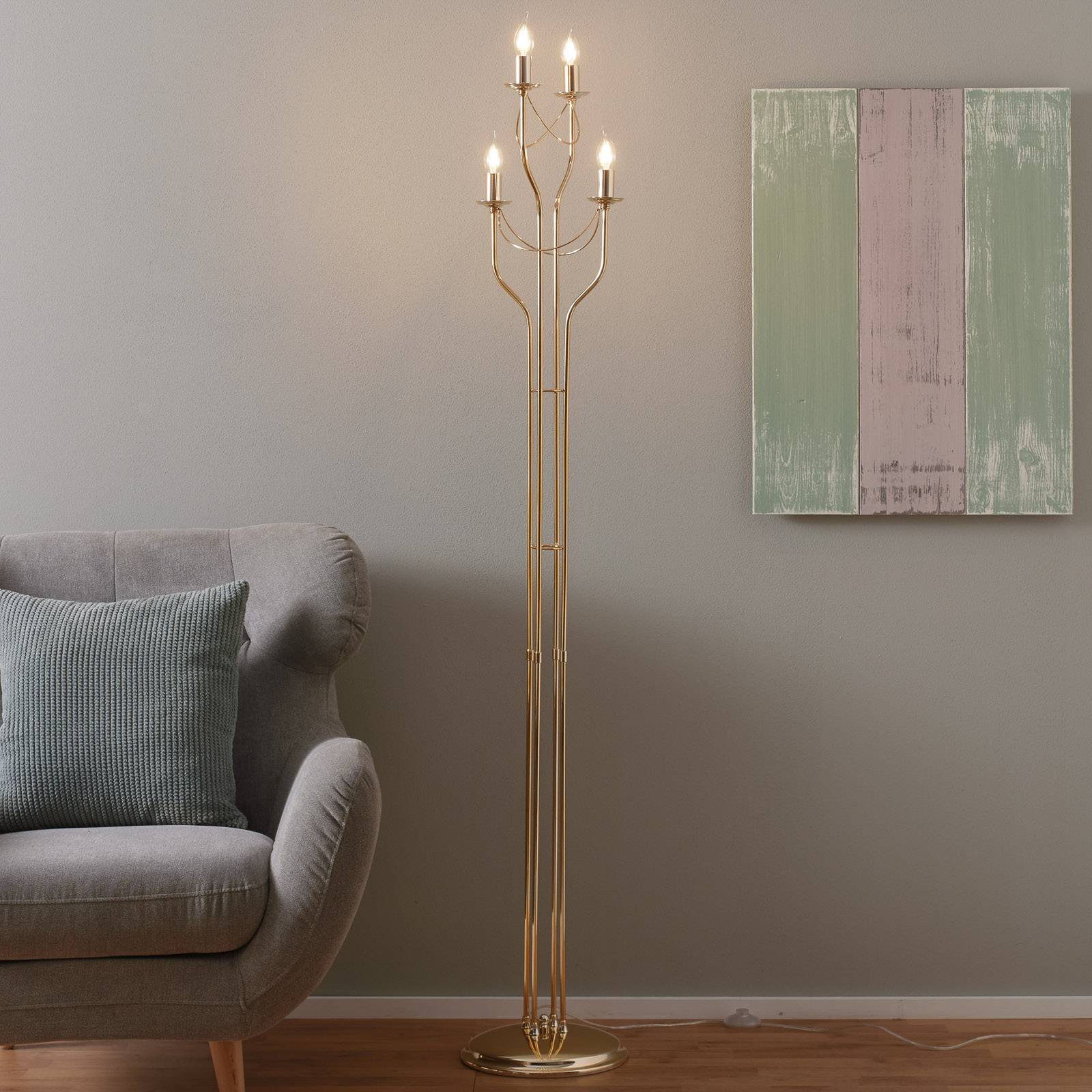 Stehlampe Retro Domiluce, messing / gold, für Wohn- / Esszimmer, Metall, Modern, Stehlampe