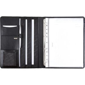 Alassio Schreibmappe 30058, Cremona II, schwarz, Echt Leder, mit Ringbuch & Schreibblock, A4