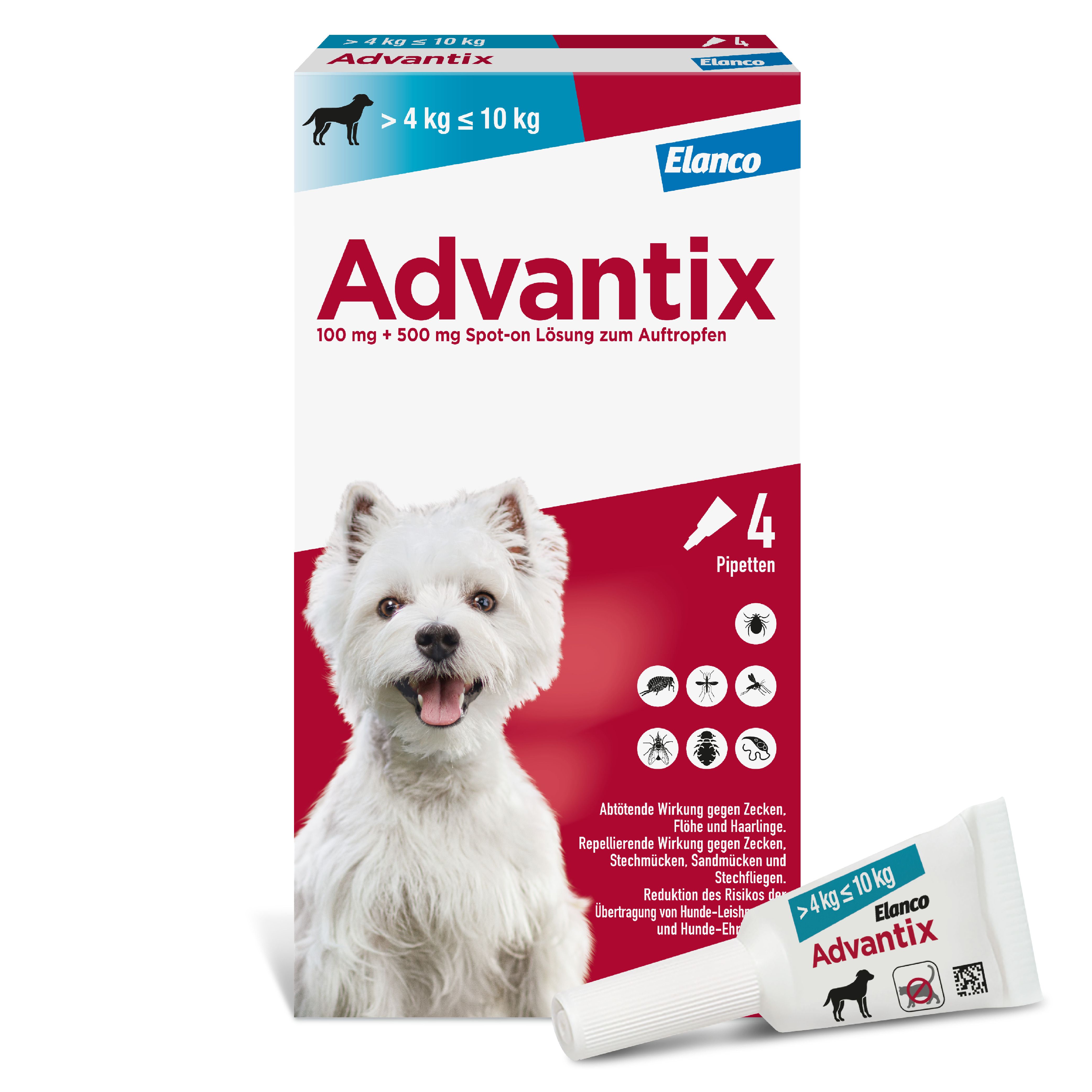 Advantix Spot-on Lsg.z.Auftr.a.d.H.f.Hund 4-10 kg 4 St Lösung