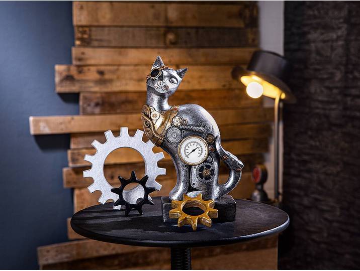 Skulptur Steampunk Cat 20 x 30 x 7cm Silber