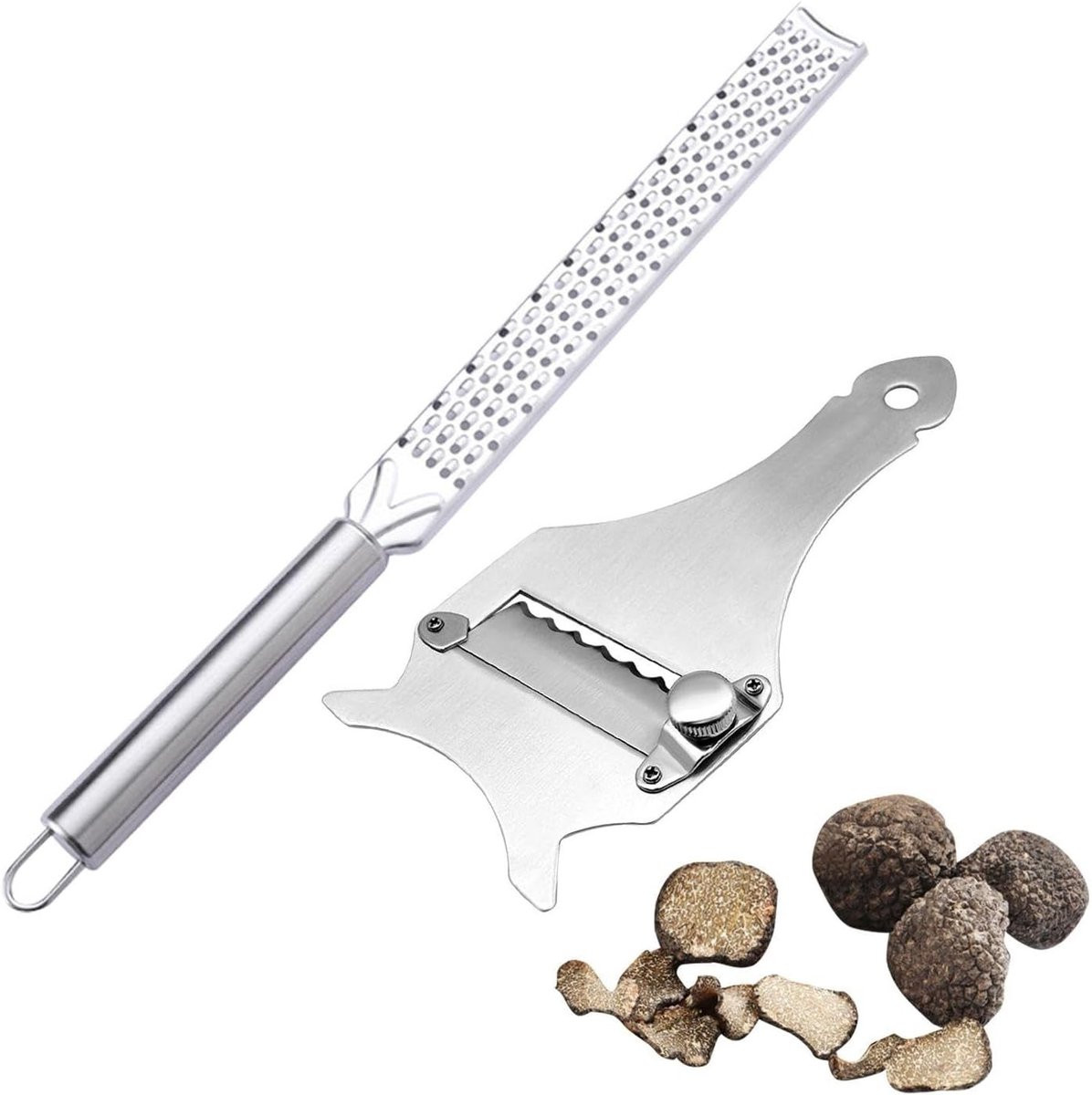 Truffelsnijder en lange rasp van roestvrij staal voor truffelbereiding