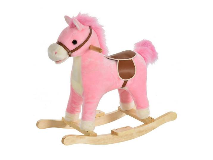 FELIXLEO Schaukelpferd Rosa Plüsch Schaukeltier Tiergeräuschen 36 72 65x32 5x61 Spielbausteine