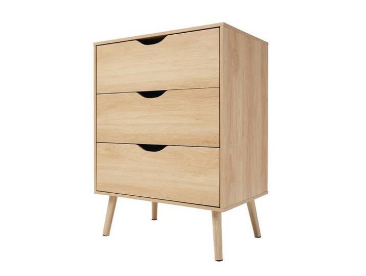 Commode - JUANIO - Meuble de rangement en MDF imitation bois - 3 tiroirs