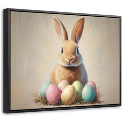 LEINWAND Bilder mit Rahmen - Osterhase - Pastell - Eier - 40x30