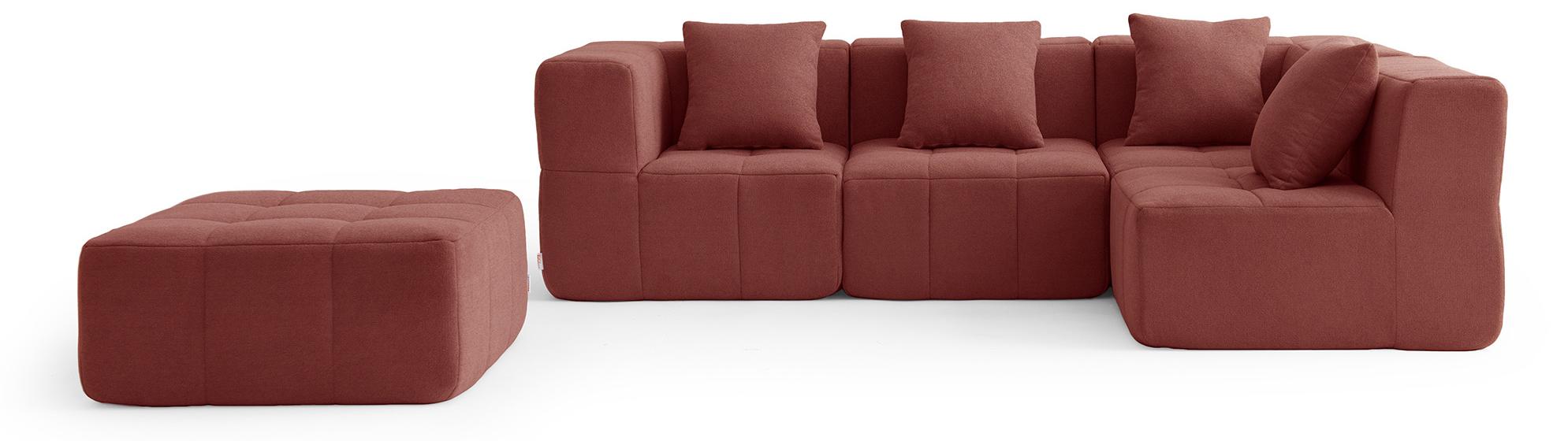 MILYSOFA SOFABULOUS 4-Sitzer-Modul-Ecksofa mit Chaiselongue, feiner Schlingenstoff, Terrakottarot