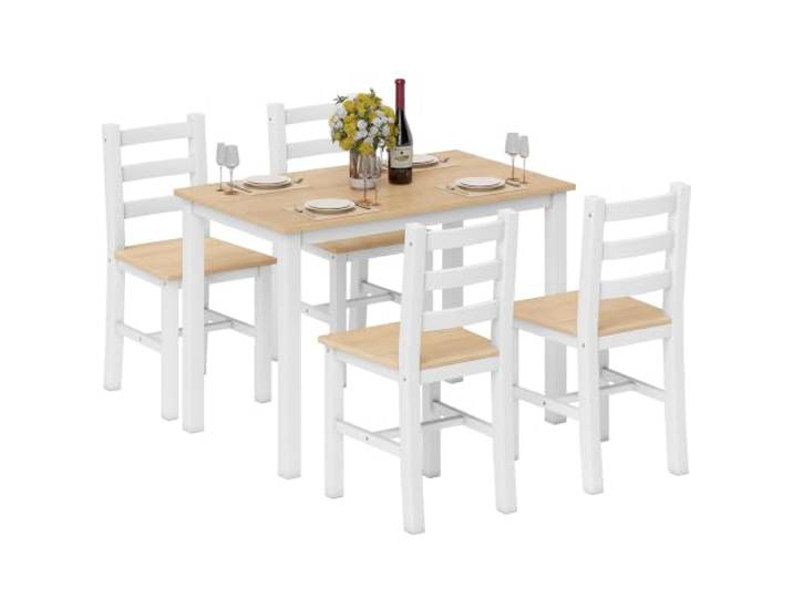 HOMCOM Esstisch mit 4 Stühlen, 108 x 65 cm, aus Holz, für Esszimmer, Natur Essgruppe, Esszimmergruppe, Rechteckig, Küchentisch, Sitzgruppe für Küche