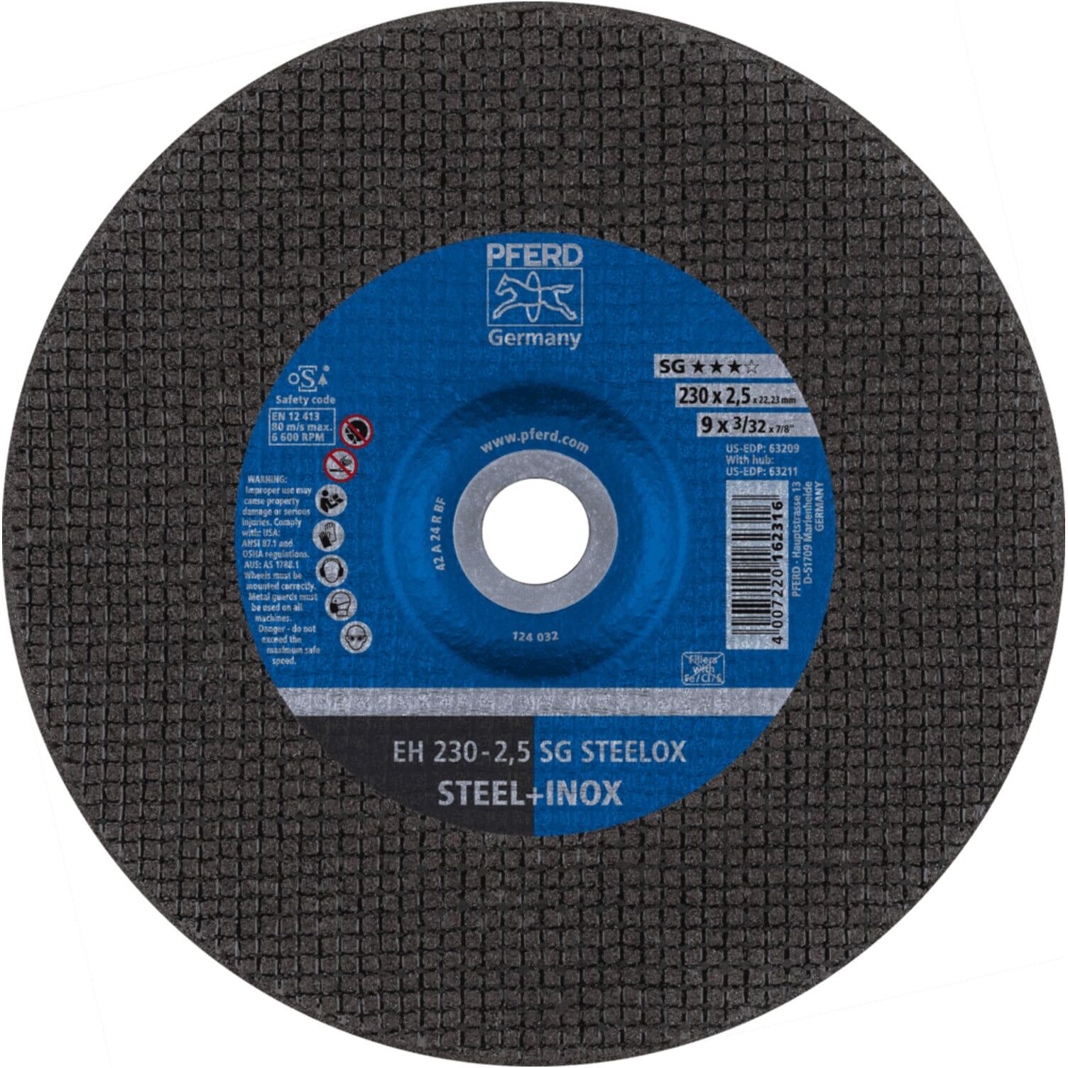 PFERD TOOLS Trennscheibe EH 230x2,5x22,23 mm gekröpft Leistungslinie SG STEELOX für Stahl/Edelstahl (61324223)