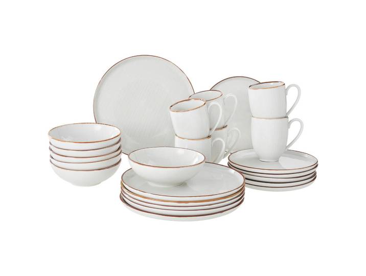 Landscape Kombiservice, Beige, Keramik, 24-teilig, Streifen, 400 ml,350 ml, Lfgb, Handmade Quality, Geschirr, Geschirr-Sets, Kombiservice