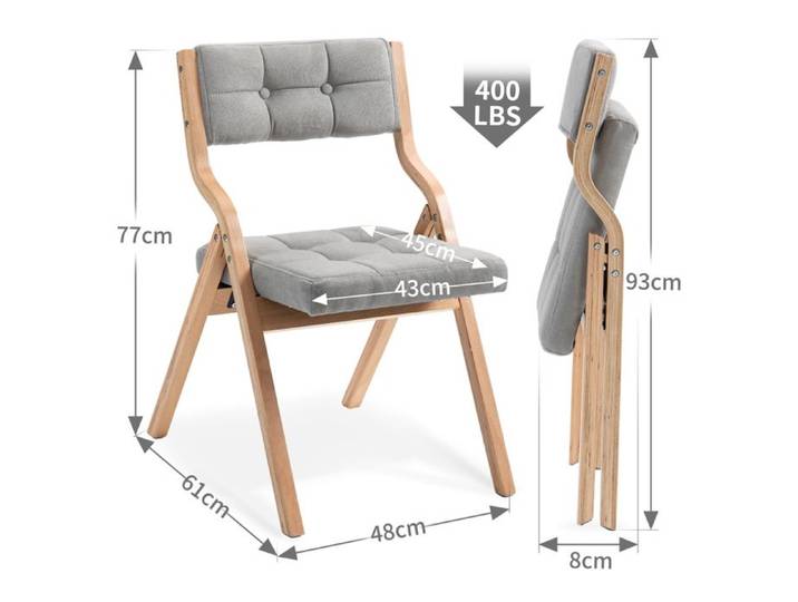 Chaise Pliante Lot de 2 avec Coussin Rembourré Pliable - ELVMI - Sans Montage Bois Velours Gris