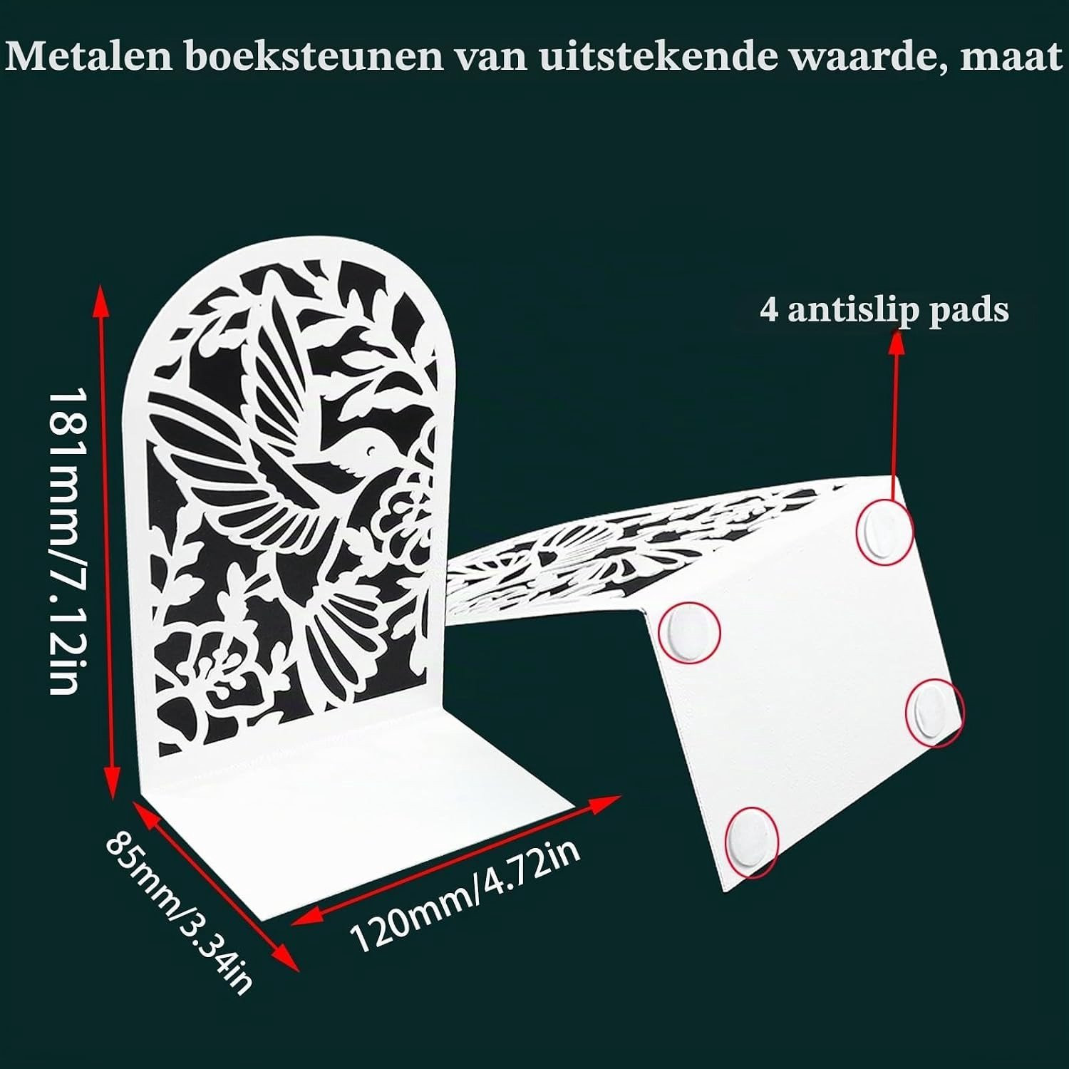 Stijlvolle witte metalen boekensteunen voor thuis, school en kantoor