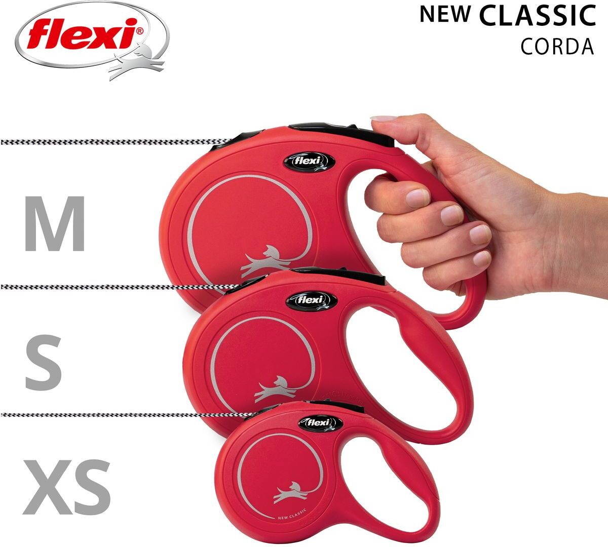 FLEXI Guinzaglio New Classic Cord Rosso XS - 3 METRI
