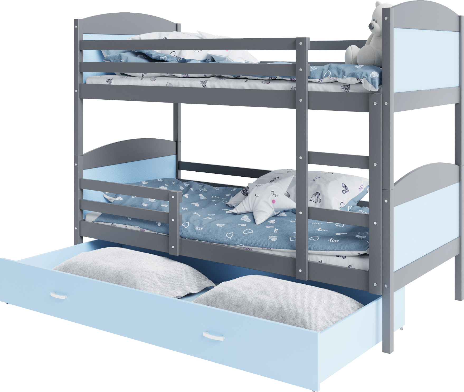 Etagenbett hochbett kinderzimmer kinderbetten jugendzimmer 200x90 grau blau