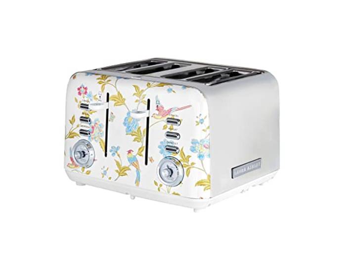 Laura Ashley 4-Scheiben-Toaster Edelstahl Vintage von VQ Elveden White Mit Einstellbaren Heiz-, Auftau- Und Aufwärmmodi, Mit Aufsatz Zum Aufwärmen Von Croissants