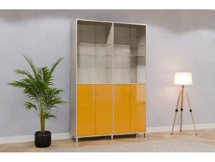 Vitrine nach Maß - RAL 1004 Goldgelb - 240x155x45cm - Individuell konfigurieren