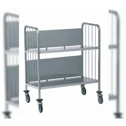Tournus Wagen mit 2 Ebenen, geschweißt  Abmessungen: 930 x 670 x 1160 mm  4 Lenkrollen aus Polyamid (rostfrei), 2 Feststellbremsen
