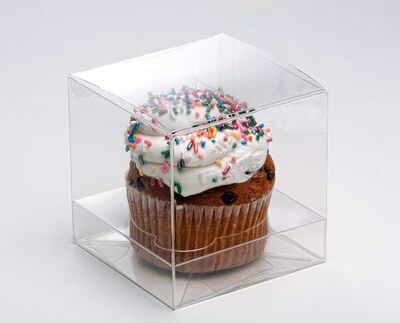 ClearBags "Cupcake Boxes Jumbo Single Cupcake Clear Box & Tray Insert Set 4"" x 4"" x 4"" 100 Sets"
