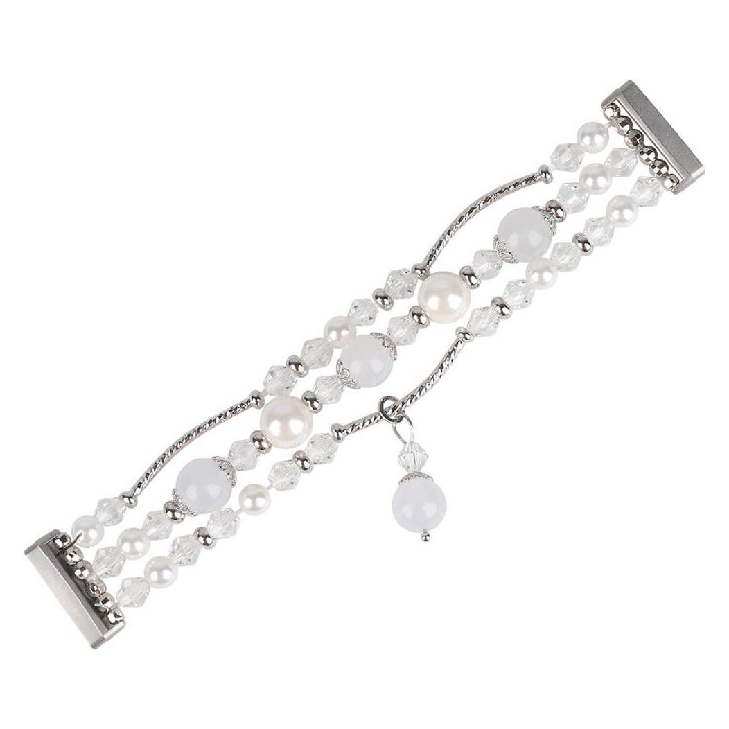 Cover-Discount Fitbit Versa 4 / Sense 2 - Perlen Strass Armband weiss (Edelstahl) (680604400A)