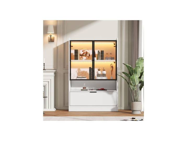 Vitrine - WESTYLE - Design moderne - 80x35x120 cm - Portes verre trempé - Éclairage LED multicolore