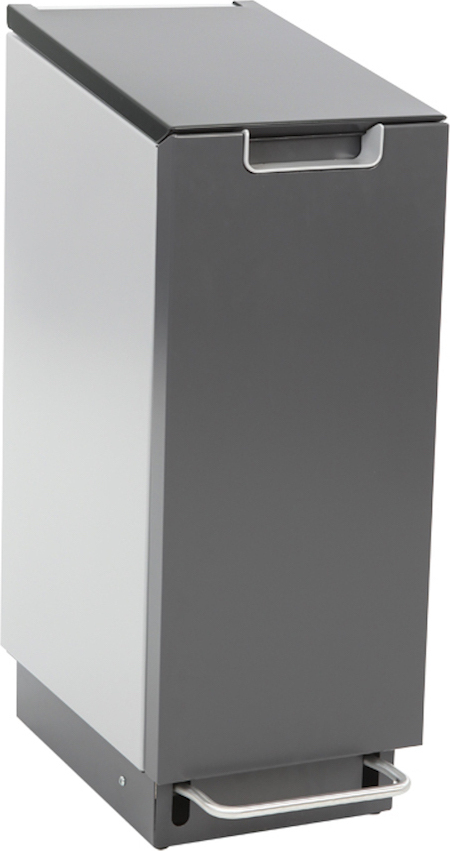 Feuersicherer Wertstoffsammler Connector Bin mit Pedalöffnung | 55 Liter, HxBxT 81,6x30,3x45,2cm | Aluminium | Anthrazit / Grau