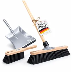 XXL Zimmerbesen-Set 50cm Breit Kehrgarnitur Saalbesen Kehrset mit Stiel Komplettset Handfeger Besen Kehrblech Besenset