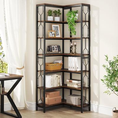 BLUEBELL 7-Tier Corner Bookshelf, White Corner Shelf Modern Etagere Bookcase
