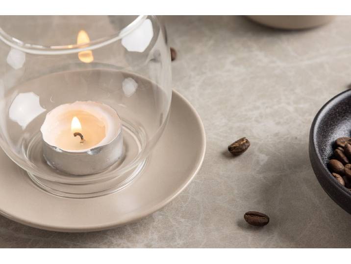 Laterne Nordlicht - Laterne aus Glas und Steinzeug - Beige - Luxusbetten24
