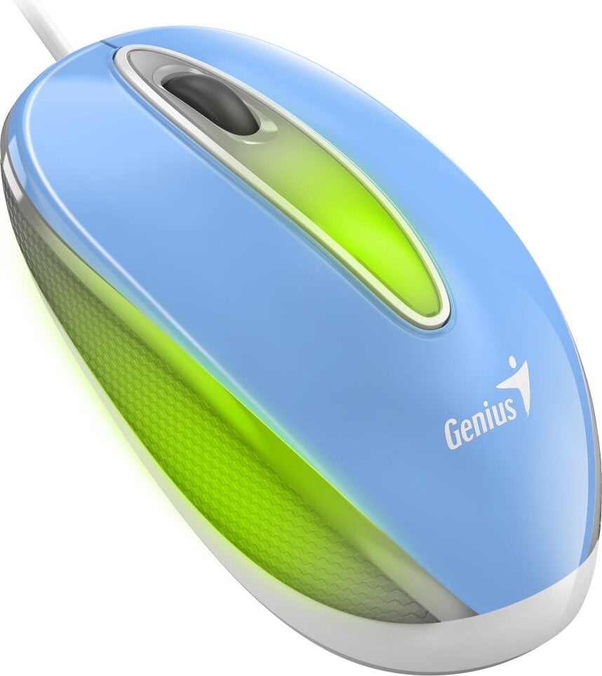 Genius DX-Mini muis, Baby Blue, bedraad, 1000 dpi, USB, RGB LED