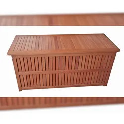DELUKE Auflagenbox BRUNO mit Folieninnentasche Braun Eukalyptus Gartenbox Aufbewahrungsbox Kissenbox Gartentruhe Outdoor